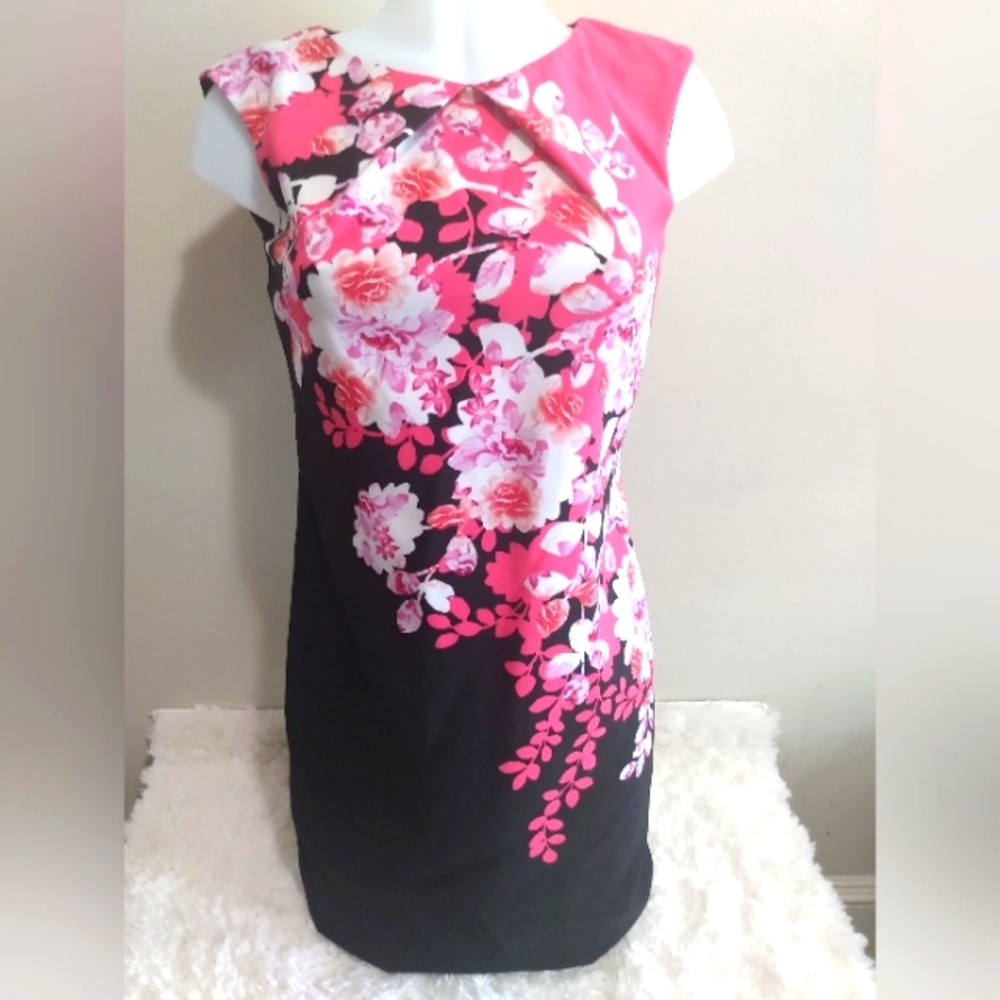 NWOT New York & Company woman's size 0 pink and black midi dress